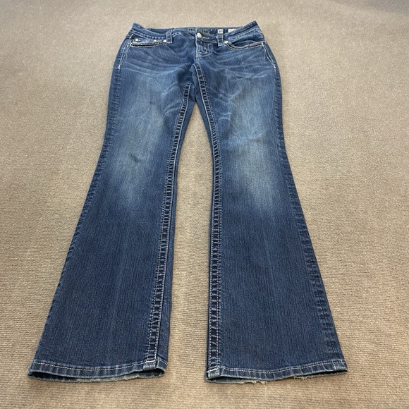 Miss Me Jeans Y2K Bootcut Womens 30 Fits 31x34 Bedazzled Embroidered Flap Pocket - Picture 1 of 14